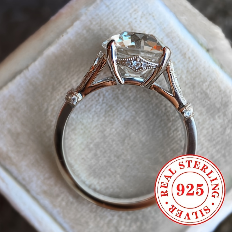 925 Silver CZ Engagement Ring Rhodium Plated 2.6g Romantic Propos